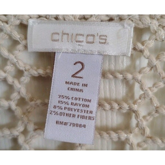Chico's Cardigan Size 2 US L Ivory Metallic Crochet Hook Front - Picture 2 of 6
